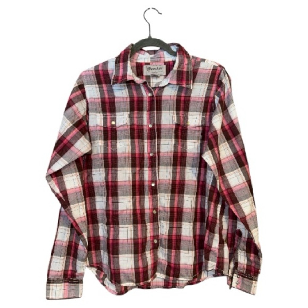 Wrangler Womens Casual Plaid Shirt - pink, brown, White